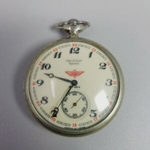 Vintage Marathon 18 Jewels U.S.S.R. Train Pocket Watch - Winds Ticks - AS IS